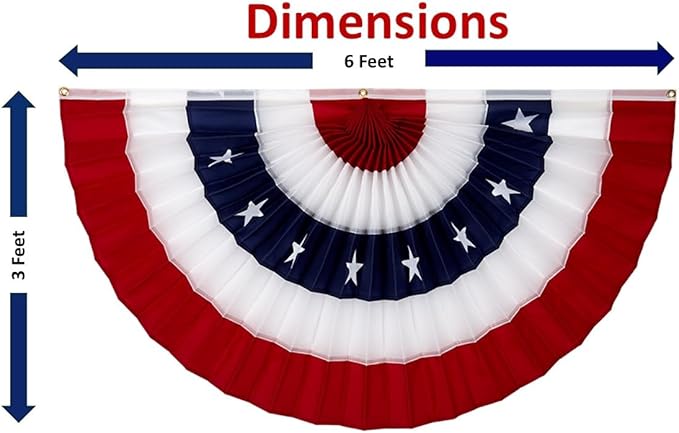 American Pleated Fan Flag Bunting. 100% Made in America by Old Glory Bunting. 3 x 6 ft Stars & Sewn Stripes USA Indoor/Outdoor Cotton Bunting Banner. Perfect for July 4th and America 250 events.