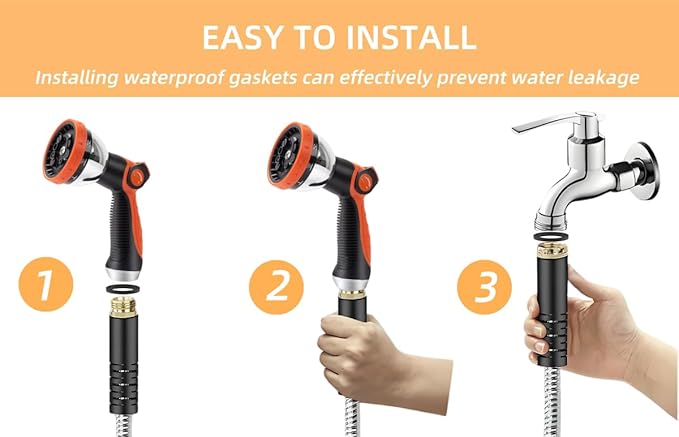 Garden Hose 100FT, Stainless Steel Water Hose with Nozzle, Flexible, Lightweight, Puncture Proof, Never Kink & Tangle, Heavy Duty Garden Hose for Yard and Outdoor
