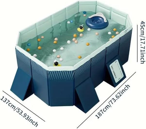 2.1m PVC Folding Pool, Non-Inflatable Portable Swimming Pool for Kids and Adults, Hard Plastic Shell Outdoor Pool with Foldable Design for Backyard, Patio, Beach