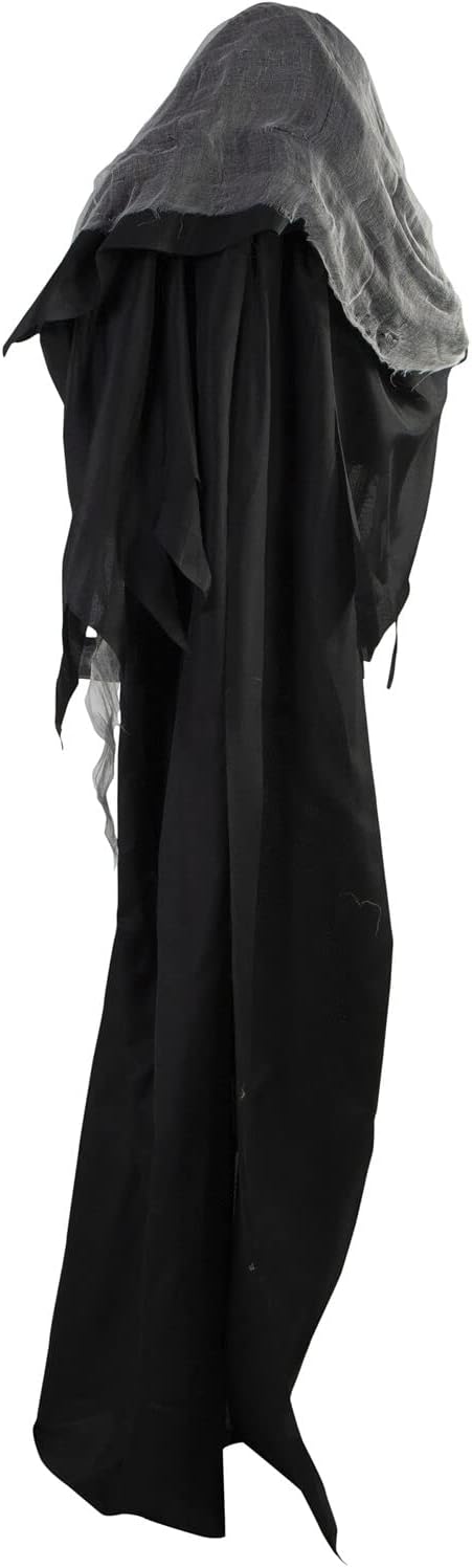 Haunted Hill Farm Life-Size Scary Skeleton Reaper Holding Lantern, Halloween Animatronic with Touch Activated Lights and Sound, Battery Operated Indoor or Covered Outdoor Halloween Decorations