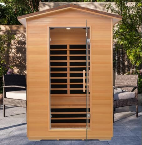 Far Infrared Sauna Home Sauna Outdoor Sauna for 2 Person, Dry Sauna with Low EMF 1950W,with Towel Rack and Cup Holder,Canadian Hemlock Wood