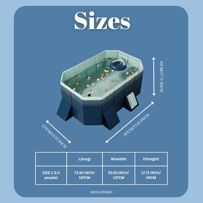 Foldable Swimming Pool, Non-Inflatable Kids' and Adults' Outdoor Large Swimming Pool, Anti-Slip PVC Family Pool, Summer Water Party for Outdoor, Garden, Backyard (Small)