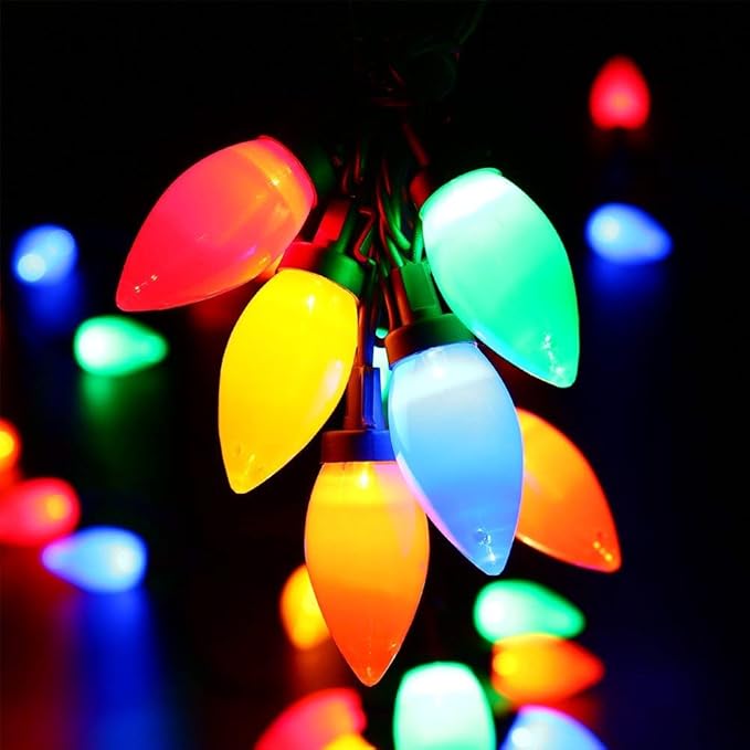 Multi Color C9 Big Bulbs Classic Christmas Lights 50 LED 32ft Indoor Outdoor Home Yard Xmas Tree Decorations (Multi Color - 50LED)
