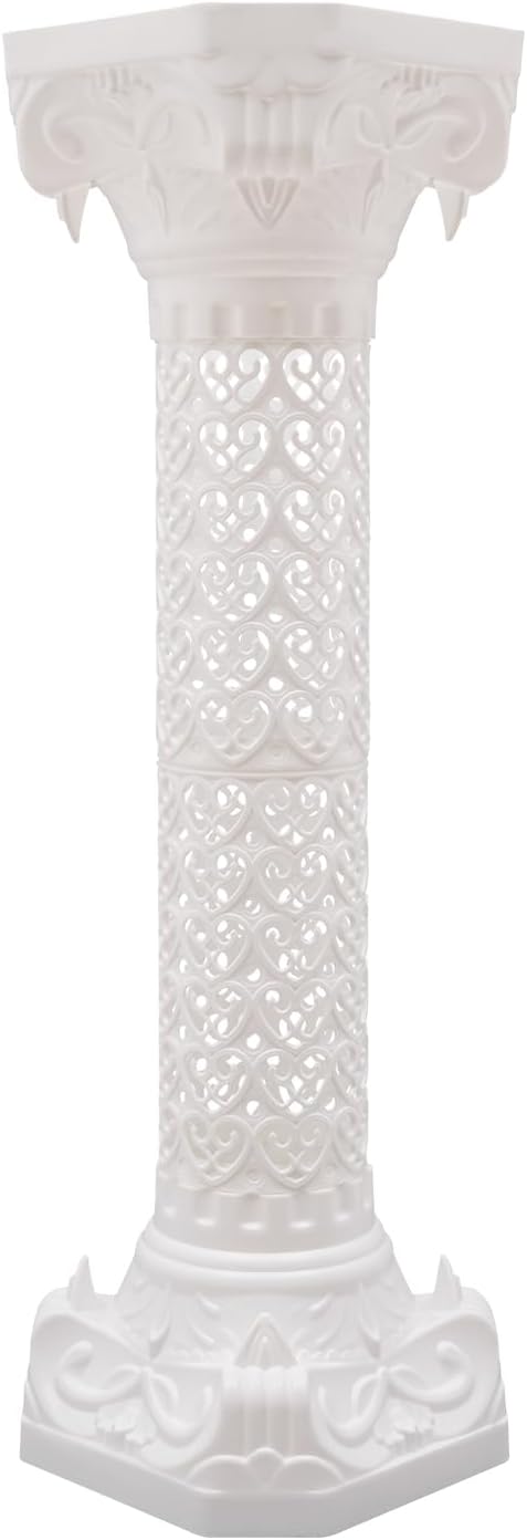 Roman Column Pedestal, Plastic White Columns for Weddings Indoor/Outdoor Roman Pillar Stand for Table Sculptures, Vase, Garden Decor (2PCS, 10.6 x 34.6 Inch Fretwork)
