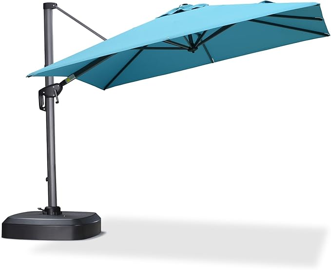 PURPLE LEAF 8' X 8' Patio Umbrella with Wheeled Base for Pool 7' High Offset Outdoor Cantilever Umbrella Swimming Pool Umbrella with 360°Rotation for Poolside Turquoise Blue