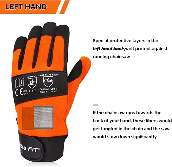 Chainsaw Gloves, Left Hand Protection, Class 1, Latest Standard EN ISO 11393-4, EN 388: 4122X
