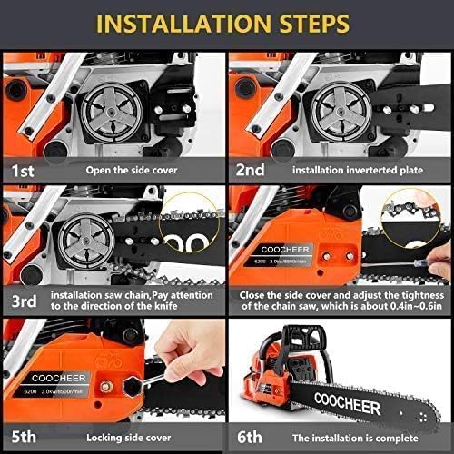 COOCHEER 62CC Gas Chainsaw 20 Inch, Top Handle 3.5 HP 2-Stroke Chain Saw Gas power with Carrying Bag & 2 Chains for Trees Wood Cutting and Tree Trimming