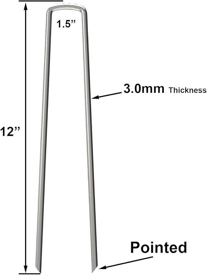 100 Pack 12" Garden Stakes Pins,Heavy Duty Garden Landscape Staples Stakes Pins Galvanized Landscape Fabric Staples Sod Ground Staple for Anchoring Weed Barrier Fabric