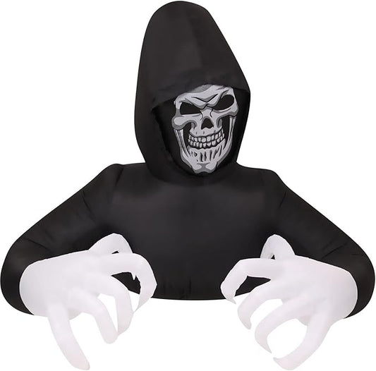 Haunted Hill Farm 5-ft. Reaper Blow Up Decoration with Lights, Halloween Outdoor Decorations for Patio and Yard, Giant Spooky Holiday Inflatable Decor