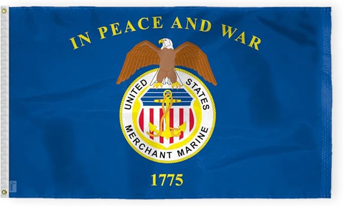 AGAS Large United States Merchant Marines Flag 4x6 Ft - Printed 200D Nylon Canvas Header Two Brass Grommets Big USA Merchant Marines Flag