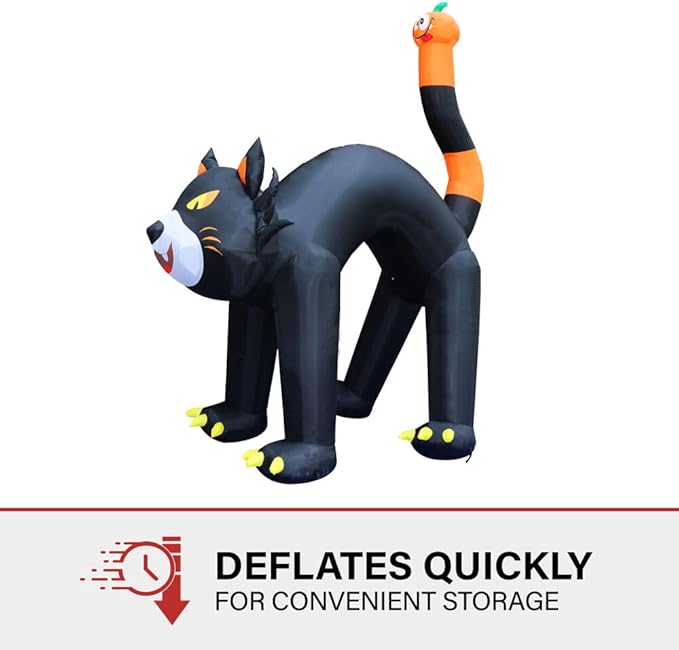 Haunted Hill Farm 10-Ft Tall Black Cat Blow Up Inflatable with Lights, Outdoor Halloween Inflatable Decoration for Lawn and Yard, Giant Spooky Holiday Decor