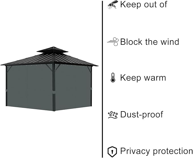 Gazebo Universal Replacement Privacy Curtain, 12'X14' Gazebo Curtains Outdoor Waterproof, 4-Panels Sidewall with Zipper for Patio, Garden and Backyard (Only Curtains, 12'X14', Gray)