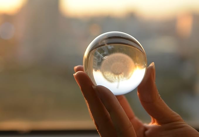 Crystal Ball Glass Globe Decor - Sphere with Stand & Gift Box, Clear Decorative Globe, 3D Crystal Ball for Home Decor, Fengshui Meditation, 2.3 inch/60mm