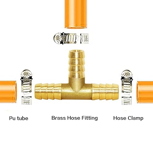 Joywayus Brass 1/4" Barb Tee Fittings T-Shaped 3 Ways Union 1/4" Hose Pipe Fitting for Water/Fuel/Air (Pack of 5)