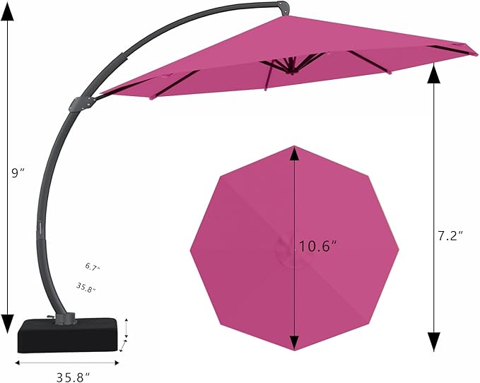 Outdoor Patio Umbrella with Sand Bag Included, 11 FT Deluxe Curvy Cantilever Umbrella Offset Hanging Umbrella with 360° Rotation for Market, Pool, Garden, Backyard, Deck