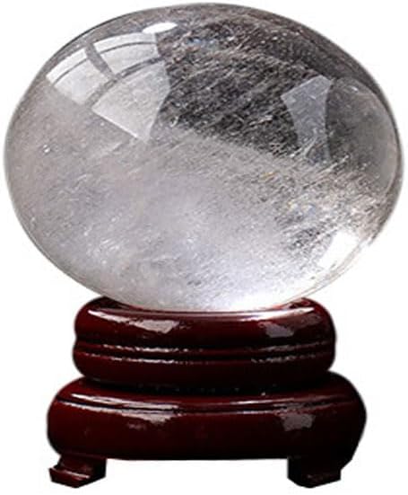 StoneStory Clear Quartz Crystal Sphere Ball with Wood Stand Large Healing Crystals Sphere Sculpture Home Office Decoration Fengshui Meditation Healing 80mm 3.14'' (Clear Quartz, 3.14'')