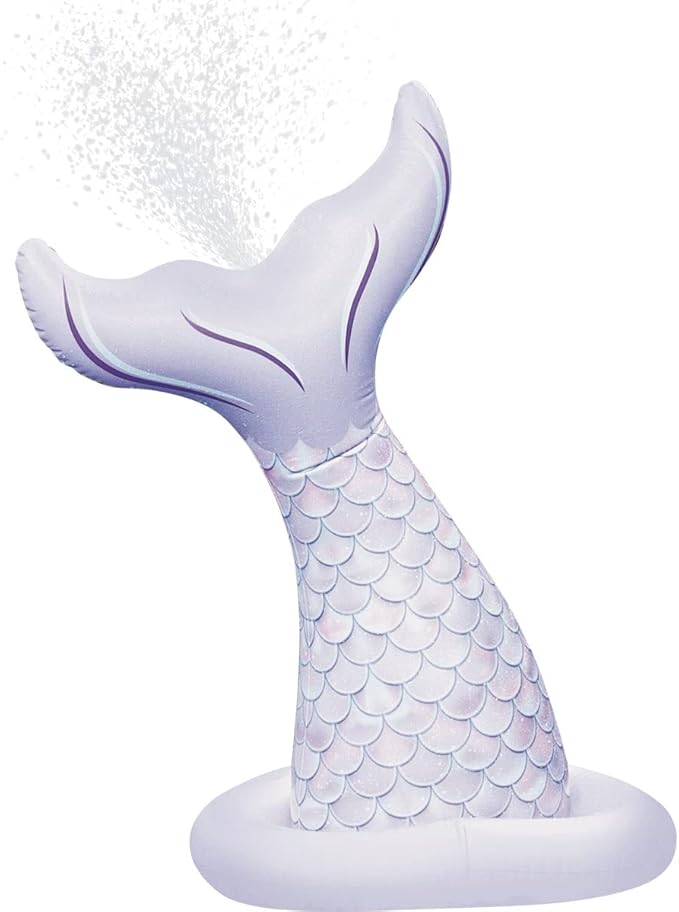 PoolCandy Mermaid Print Inflatable Toys Collection of Pool Floats, Beach Balls, Dipping Pools, Pool Rafts & More. (Mermaid Print Giant Tail Sprinkler)