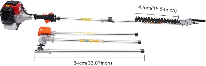 2 Stroke Gas Hedge Trimmer 2.3HP 52CC Air-Cooled Gasoline Brush Cutter Weed Wacker Multi-Function Straight Shaft Gas Grass Trimmer Pole Saw for Weeding, Hedge Trimming, Branch Cutting