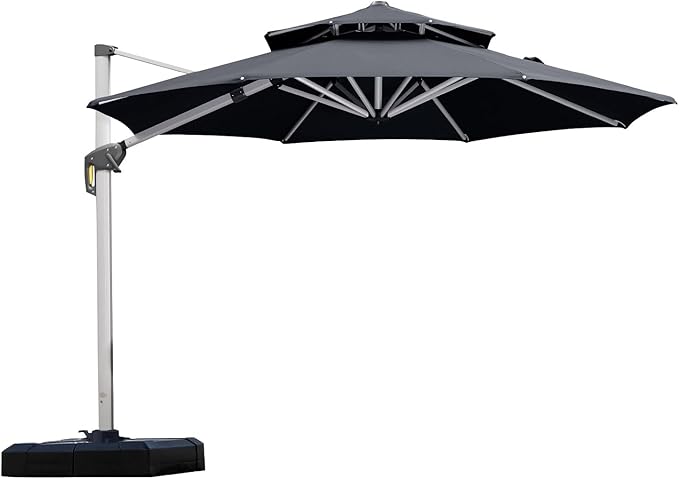 PURPLE LEAF 10 Feet Patio Umbrella Outdoor Round Umbrella Large Cantilever Umbrella Windproof Offset Heavy Duty Sun for Garden Deck Pool Patio, Grey