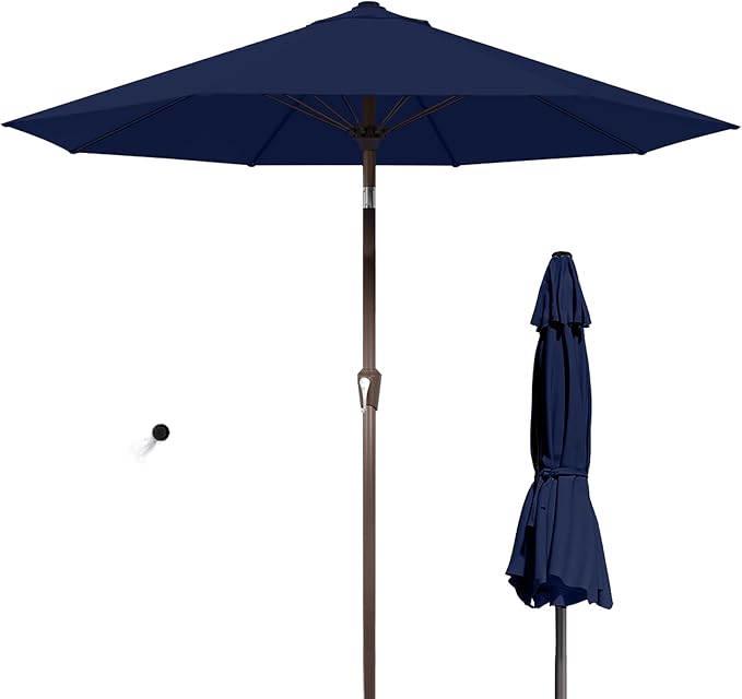 PatioKingdom Auto-Tilt 9FT Patio Umbrella Outdoor with 8 Sturdy Fiberglass Ribs,Market Table Umbrella for Pool,Backyard,Deck and Garden