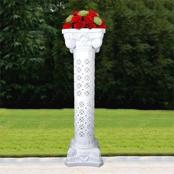 Efavormart 4 Pack 41" Tall White PVC Height Adjustable Artistic Roman Wedding Inspired Pedestal Column Plant Stand