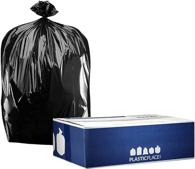 Plasticplace 64-65 Gallon Trash Can Liners for Toter │ 1.5 Mil │ Black Heavy Duty Garbage Bags │ 50” x 60” (25 Count)