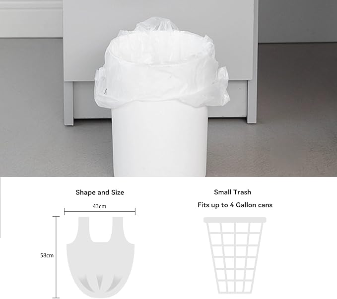 4 Gallon Trash Bag with Handles, Pack of 88, Multipurpose Small Garbage Bags for Home, Office, 43x58cm,3.8g/pcs, Unscented, White