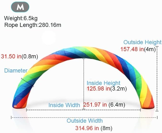 Giant Inflatable Rainbowed Arches Advertising Birthday Party Celebration Garden Decoration-Arch Blow Up Decorative Signs Event Entrance for 250W up General Blower(not Include) Open Size Under 5.5inch