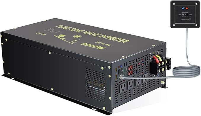 WZRELB 8000W 12V 120V Pure Sine Wave Power Inverter 4 AC Outlets Wired Remote Control,RV, Camping (RBH-800012WR)