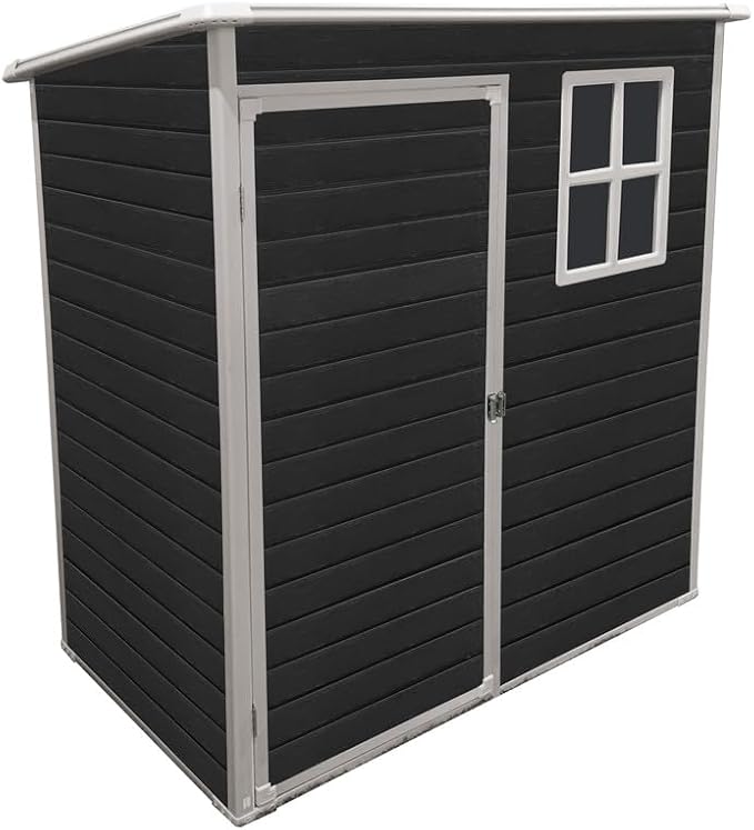 5x3 FT Resin Outdoor Storage Shed with Floor, Waterproof Heavy-Duty Plastic Garden Sheds w/Window and Lockable Door, Outside Tool Shed for Backyard, Patio, Lawn, Bike, Toys, Black