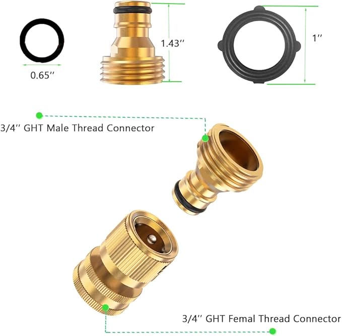BoArt (4 Sets Garden Hose Quick Connector Set, Solid Brass 3/4 Inch Water Fitings Thread Easy Connect No-Leak Male Female