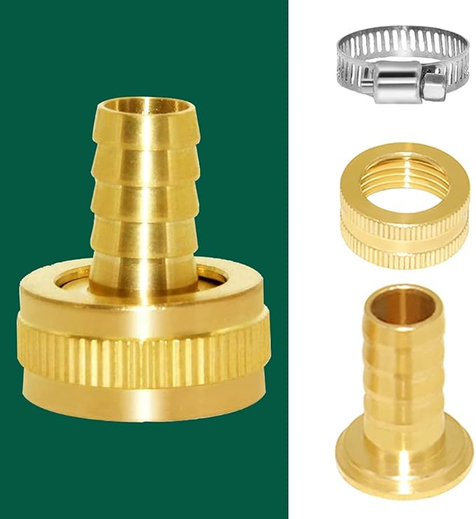 Joywayus 2Pcs 1/2" Barb x 3/4" Female GHT Thread Swivel Brass Garden Water Hose Pipe Connector Copper Fitting with Stainless Clamp House/Boat/Lawn/Power Wash/Irrigation