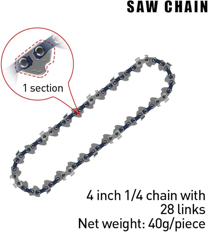 4-Inch Micro Chainsaw Chain 4-Pack – 1/4" Pitch, .043" Gauge, 28 Drive Links, Semi-Chisel Replacement Chain for Ultra-Compact Pruning Saw & Precision Bonsai Trimmer