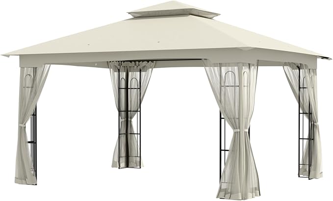 EAGLE PEAK Patio Gazebo with Mesh Netting 13x11 at Top 12x10 Footprint, Soft Top Outdoor Pavilion for Backyard, Deck, Lawn and Garden, Beige