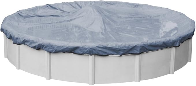 Robelle 28 ft Commercial Blue Winter Pool Cover for Above Ground Pools, 4 ft Overlap (32 ft Cover Size), Solid 12 x 12 Scrim, 3.7 oz/yd2, 18-Year Warranty, Style: 3428-4