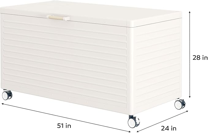 MIRADOR 134 Gallon Outdoor Storage Box Waterproof with Wheels, Metal Deck Box for Patio Furniture, Garden Tools, Outdoor Cushion, Latte
