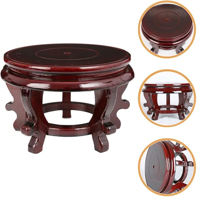 Happyyami Indoor Plants Wood Stool Plant Stand Chinese Style Flower Pot Display Rack Garden Planter Support Tabletop Vase Fish Tank Base Handicraft Figurine Pedestal Riser Holder for Home Greenery