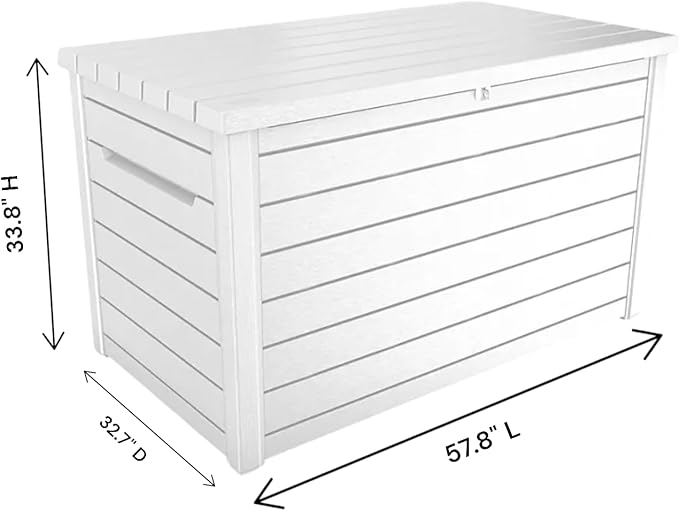 Stylish Indoor/Outdoor Storage Deck Box,Resin,Large Capacity, Weather-Resistant, Lockable lid and Side handles. (White, 230 Gallon)