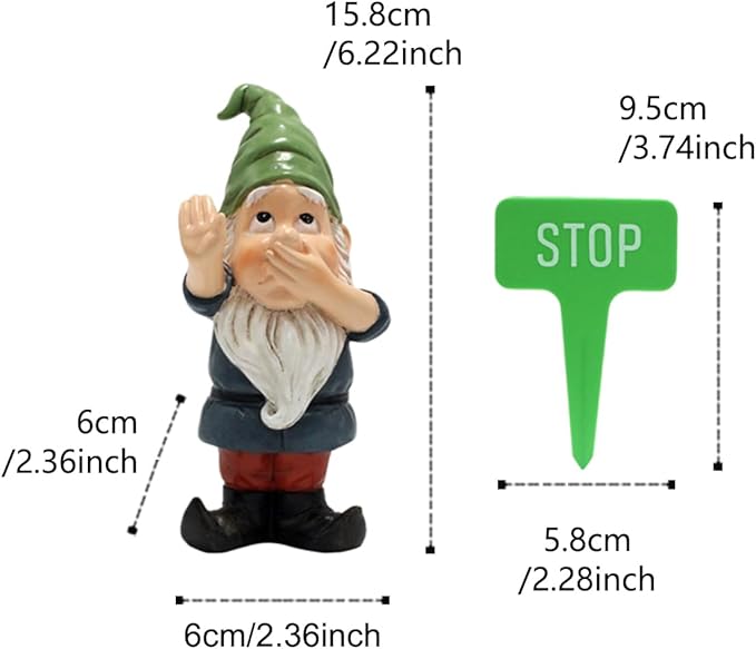 Funny Stop Garden Gnome - 6.2 Inch Resin Statue with Stop Sign, Humorous Outdoor Decor for Yard, Garden, Patio, Dog Poop Area & Trash Can Guardian