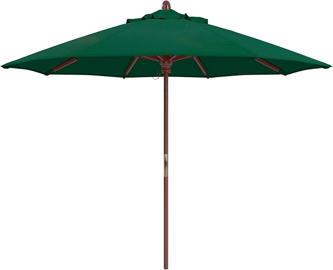 California Umbrella 9' Premium Commercial Hardwood Patio Umbrella, Manual Lift With Sunbrella Forest Green Fabric