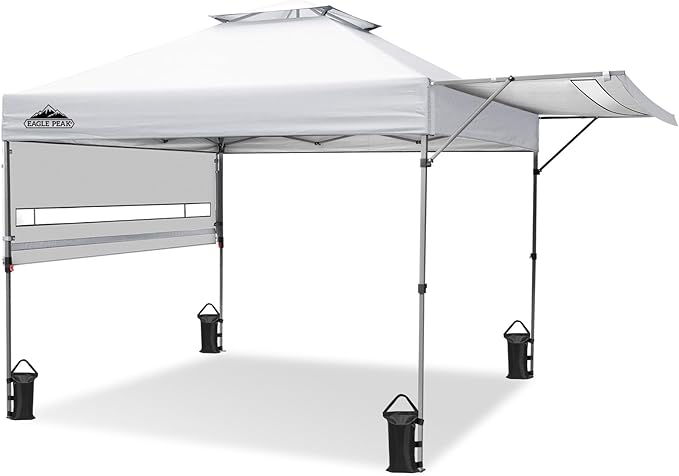 EAGLE PEAK 17x10 Pop up Gazebo Canopy Tent Outdoor Instant Canopy Shelter with Adjustable Dual Half Awnings (White)