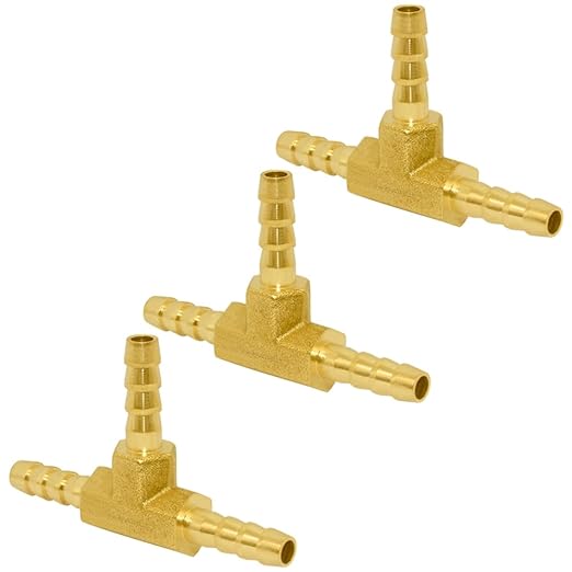Joywayus 1/8" Brass Hose Barb, Tee 3 Way Union Pipe Fitting for Water/Fuel/Air (Pack of 3)