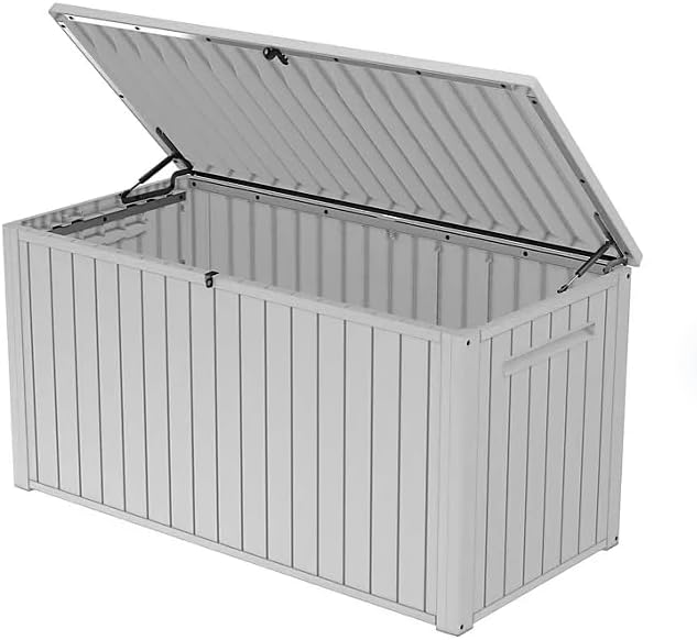 Stylish Indoor/Outdoor Storage Deck Box,Resin,Large Capacity, Weather-Resistant, Lockable lid and Side handles. (White, 170 Gallon)