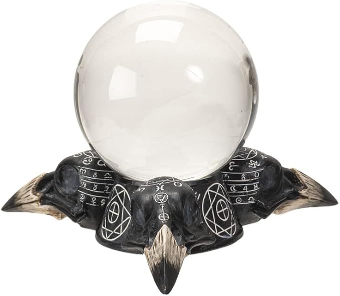 Pacific Giftware Raven Skulls and Crystal Ball Figurine, 5.5-inch Length, Cold Cast Resin, Table Decoration
