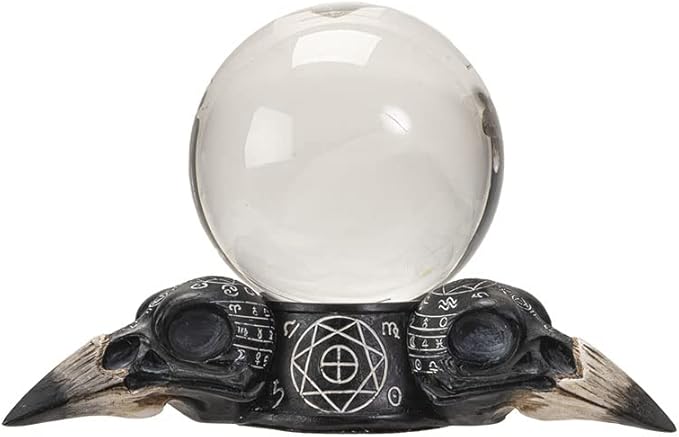 Pacific Giftware Raven Skulls and Crystal Ball Figurine, 5.5-inch Length, Cold Cast Resin, Table Decoration