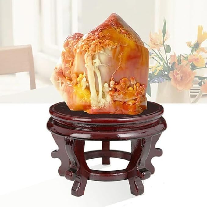 Happyyami Indoor Plants Wood Stool Plant Stand Chinese Style Flower Pot Display Rack Garden Planter Support Tabletop Vase Fish Tank Base Handicraft Figurine Pedestal Riser Holder for Home Greenery