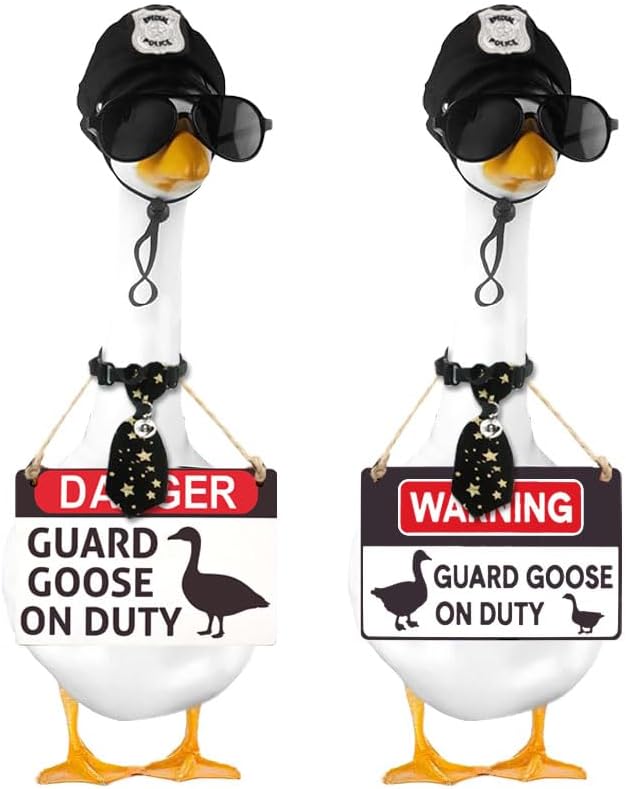 8 Pcs Porch Goose Accessories Porch Goose Sign Goose Police Hat Eyeglasses Ties Danger Guard Goose on Duty Warning Sign Goose Outfits Decor for Yard Porch Lawn