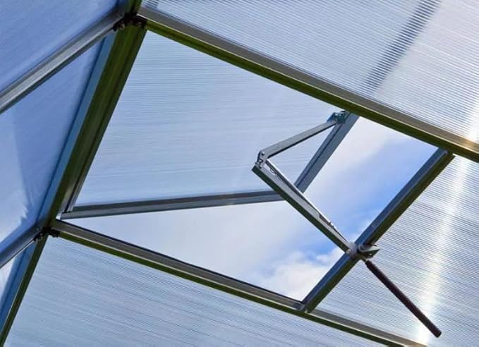 Greenhouse Rubin 3 Aluminum Frame 8.6 x 6.4 ft with Approx. 10 mm Polycarbonate Panels - with 2 Extra Skylights and 2 Automatic Window Openers