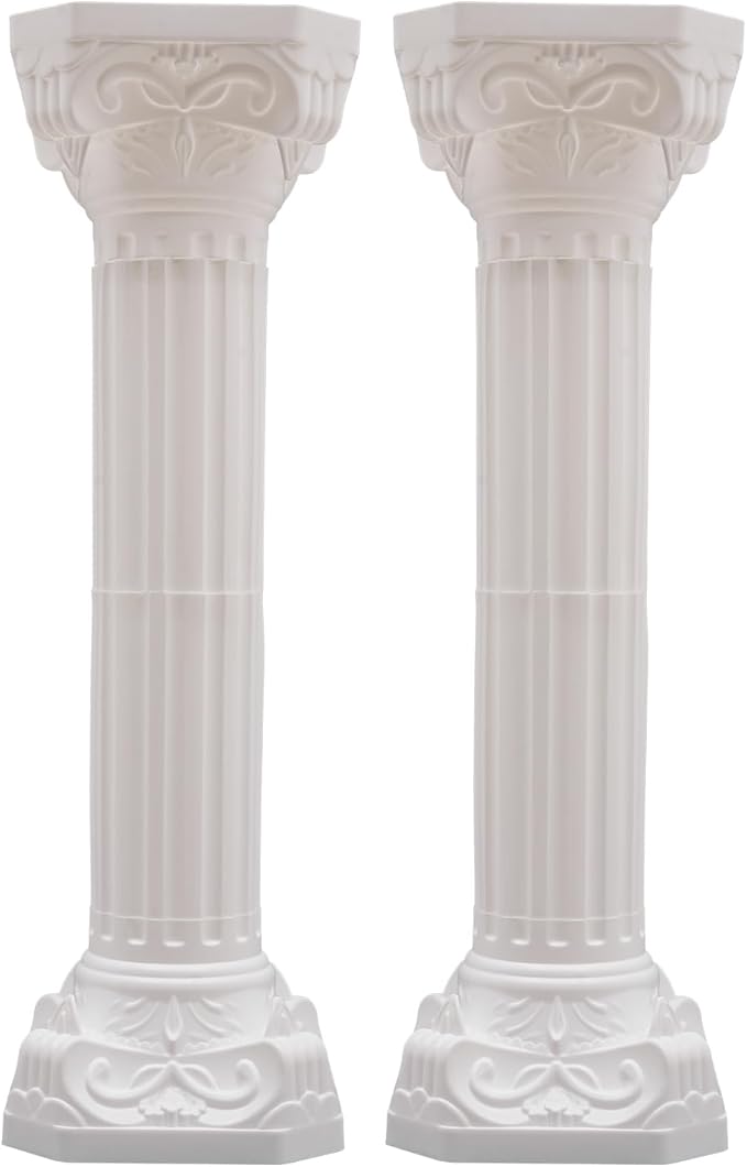 Roman Columns Wedding Column Stand Roman Pillar Plant Stand Plastic Greek Column Statue Pedestal Flower Pot Holder Decor, Wedding Event Party Elegant Decorative Column (White, 2Pcs, 10.63x34.65 Inch)