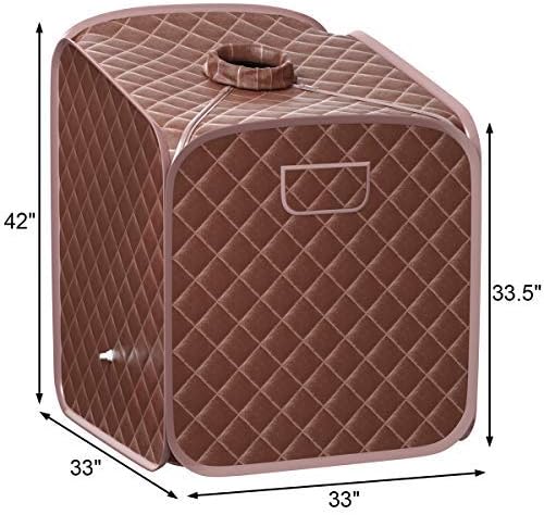 Giantex Portable Steam Sauna Spa 2L Folding Private Sauna Tent W/Chair Foot, Massage Roller, Absorbent Pad,9 Adjustable Temperature Levels for Stress Fatigue 33 x 33x 42 Inch (Coffee)